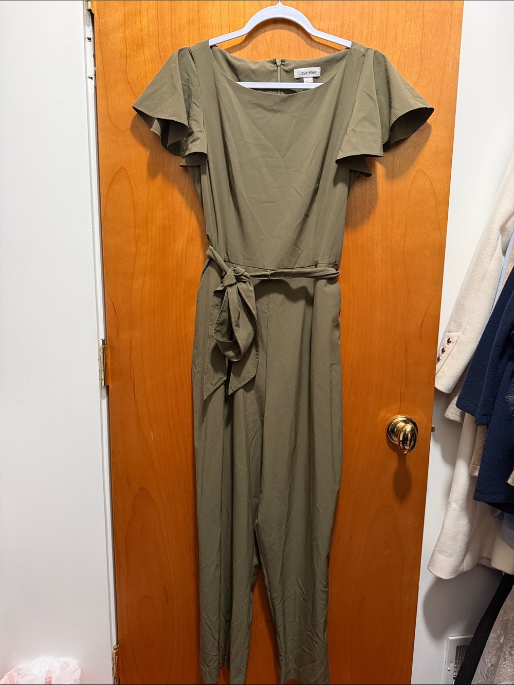 Calvin Klein Olive Short-Sleeve Belted Jumpsuit